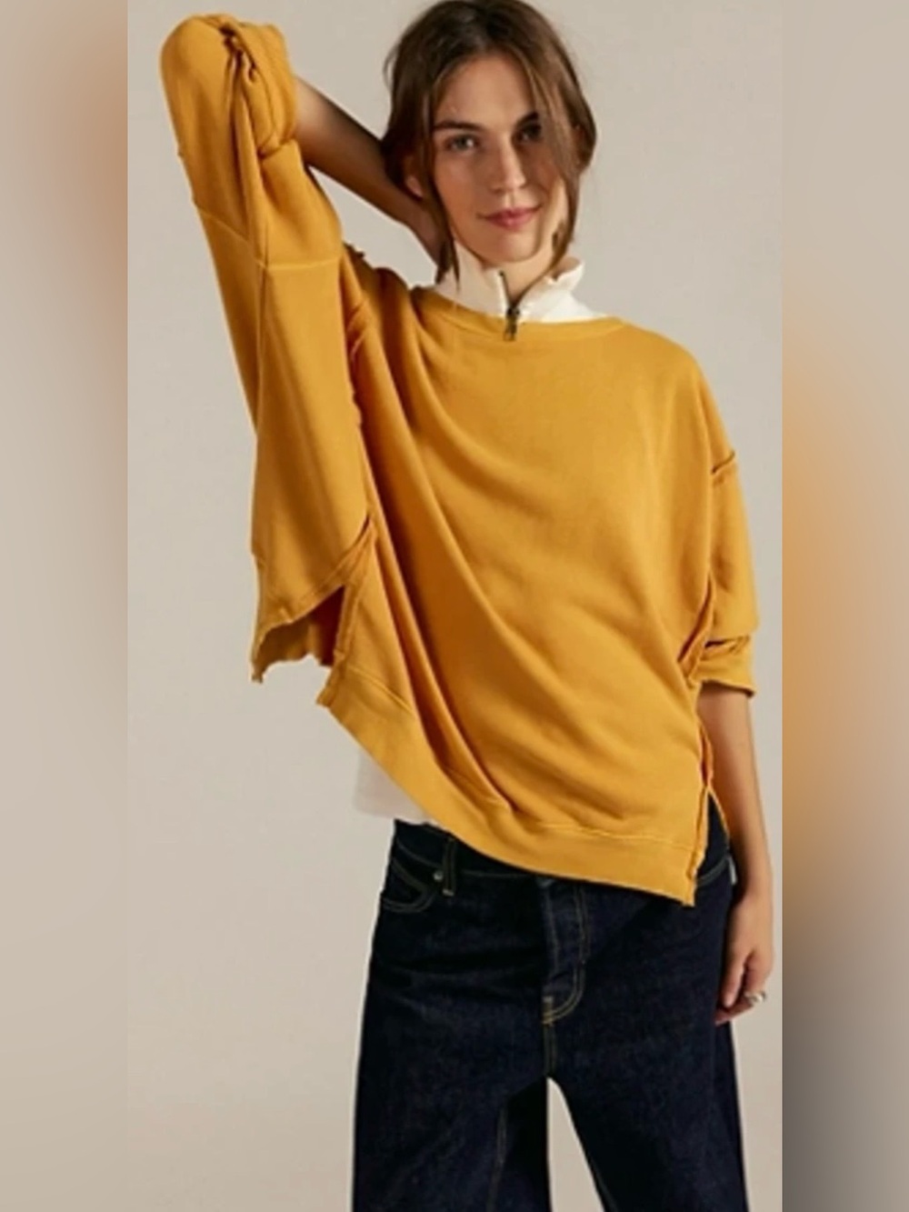NWT Free People S We the Free Camden Sweatshirt in Golden Sun Yellow NEW